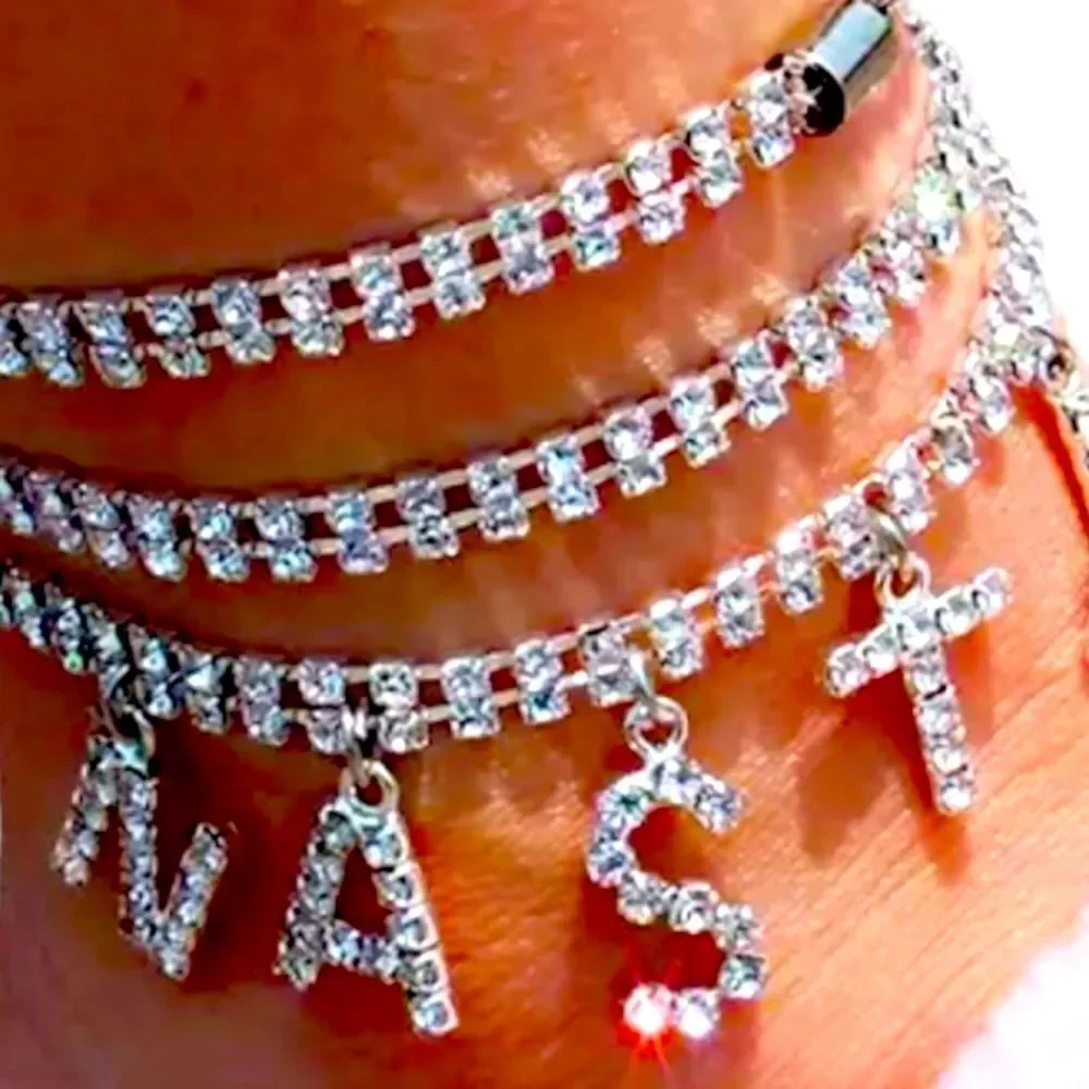 Silver Rhinestone Charming Dangle Nasty Multi Wrap Bracelet Anklet  NEW